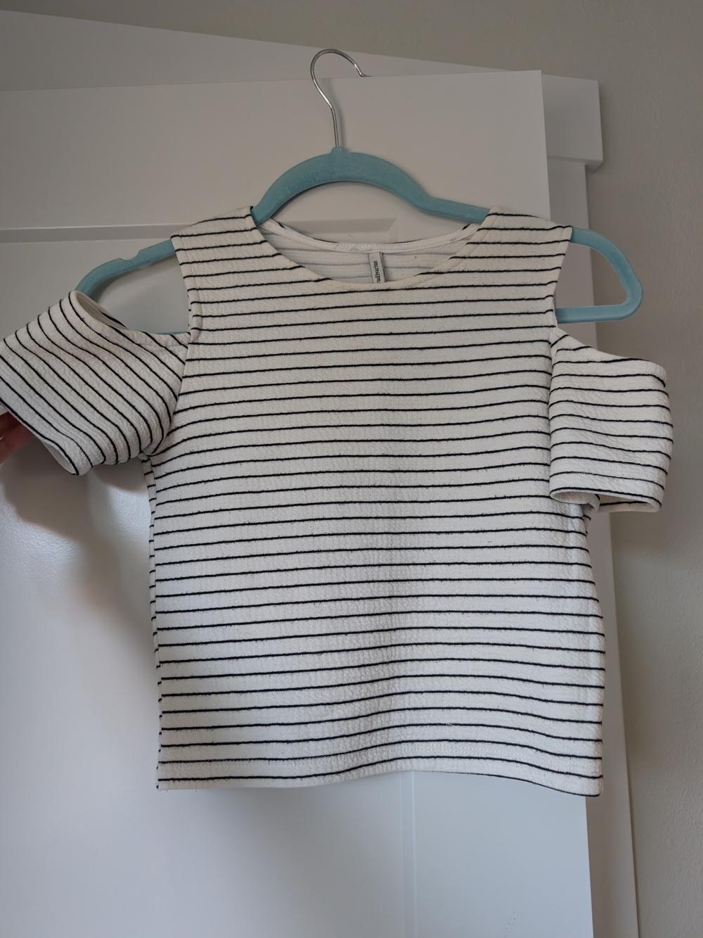 stradivarius White and Black Striped Cold-Shoulder Tank Top